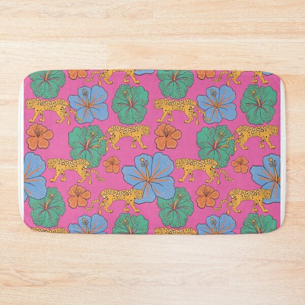 Disover Leopards and Tropical Flowers - Pink | Bath Mat