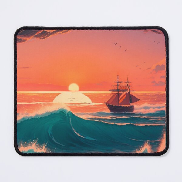 Artikelvorschau, Seefahrende Gelassenheit: Vintage Boot inmitten eines fantastischen Sonnenuntergangs am Ozean entworfen und verkauft von Patternomania.