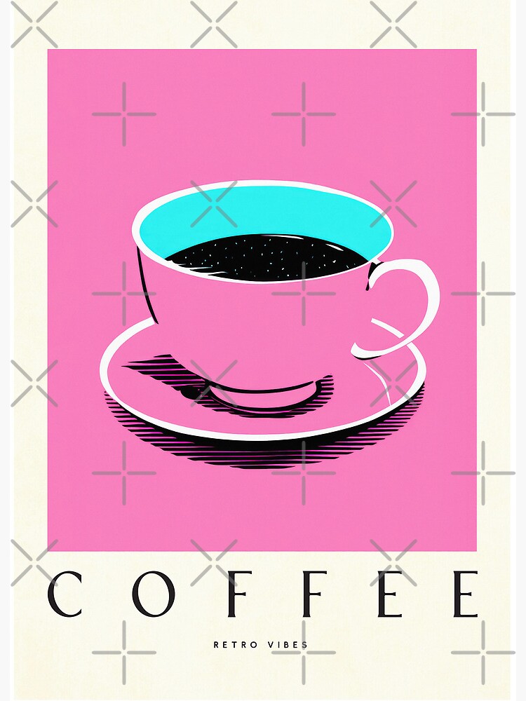 Mid-Century Modern Coffee Art - Retro Pink Cup Cafe Wall Art for Kitchen\