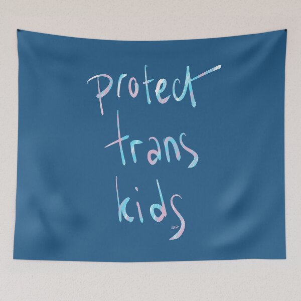 Item preview, Protect trans kids (blue background) designed and sold by MentaLee.