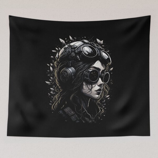 Item preview, Steampunk Style Female Pilot Vintage Portrait designed and sold by SoccaTamam.