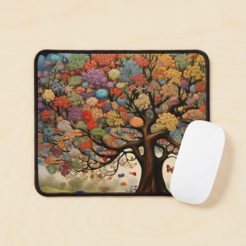 Oil Painting Tree of Life Mouse Pad, Four shops Seasons Tree Mouse Pad, Square waterpr