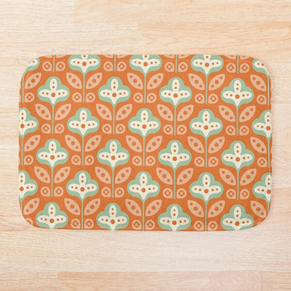 Item preview, KF 0107 A - Vintage Retro 70s Modern Geometric Floral Pattern in Orange  and Teal designed and sold by KhakiFinch.