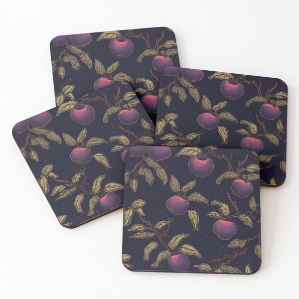 Item preview, Plum tree branches with plums on a black background – FRUITS PATTERN 01 designed and sold by MadamPaperHazel.