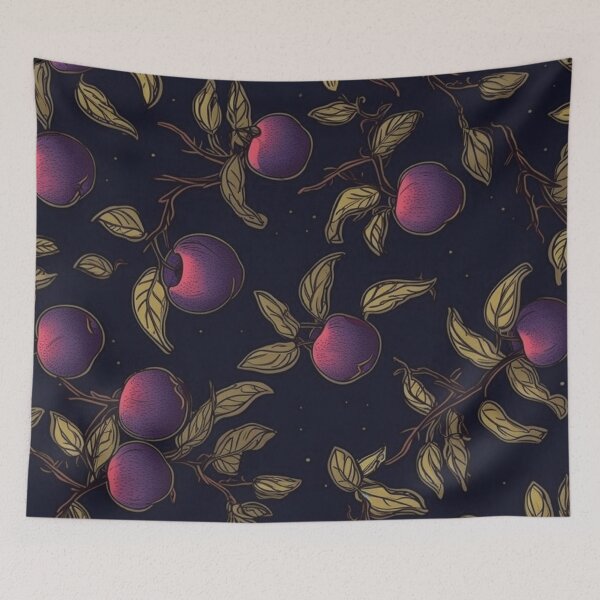 Item preview, Plum tree branches with plums on a black background – FRUITS PATTERN 01 designed and sold by MadamPaperHazel.