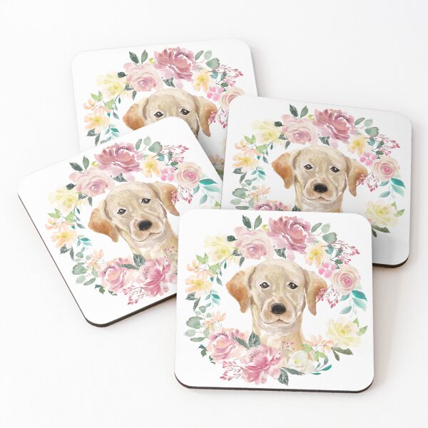 Artikelvorschau, Labrador Retriever Pastell rosa und gelb Blumenkranz entworfen und verkauft von HugsAndPrints.