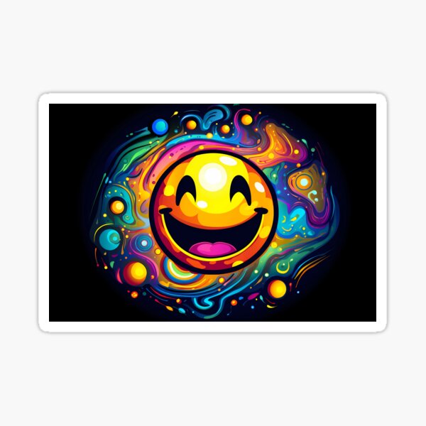 Vista previa del artículo con la obra «feliz, maravilloso, trippy, cara sonriente», diseñado y vendido por AwesomeAiArt.