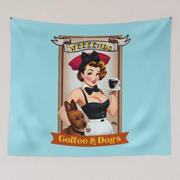 Item preview, Weekends. Coffee & Dogs.  - Funny Pinup Girl by CallisC Arts designed and sold by CallisC-Arts.