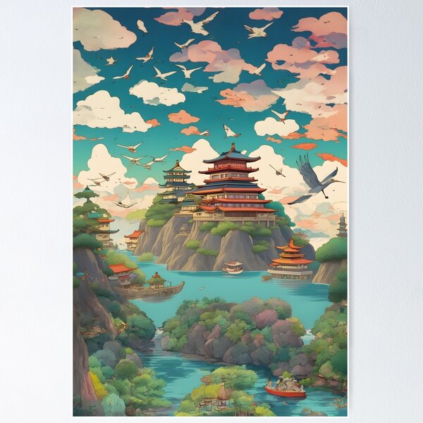 Aperçu de l'œuvre Fabuleuse ville japonaise 0023 "TRÈS COLORÉE" créée et vendue par Atooz-Studio.