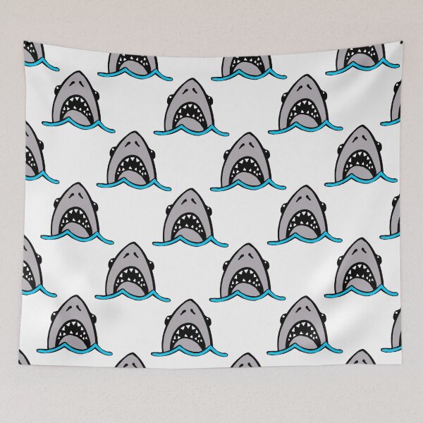 Item preview, Shark Attack pattern on white designed and sold by Quick Brown Fox Canada.
