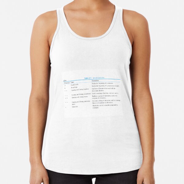 Table 2-1 Special Characters Racerback Tank Top