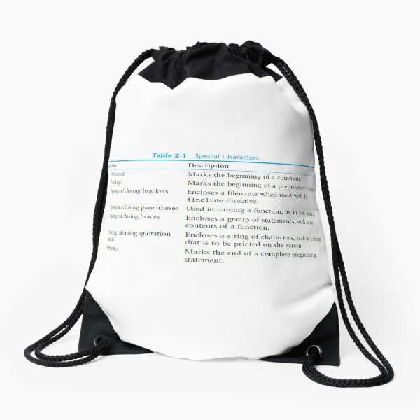 Table 2-1 Special Characters Drawstring Bag