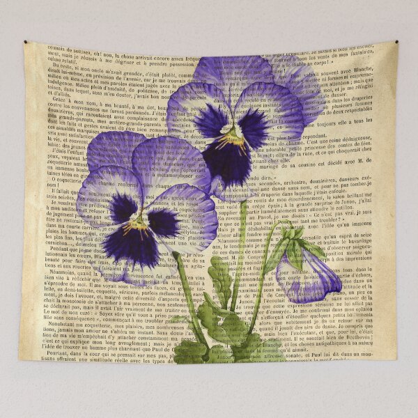 Item preview,  Botanical print, on old book page - pansies designed and sold by Art by Lilia.