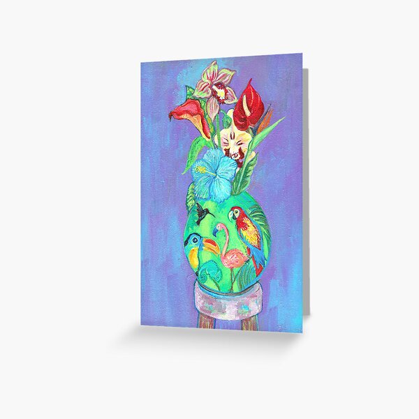 Flowers in a Vase with a Tropical Vibe Greeting Card