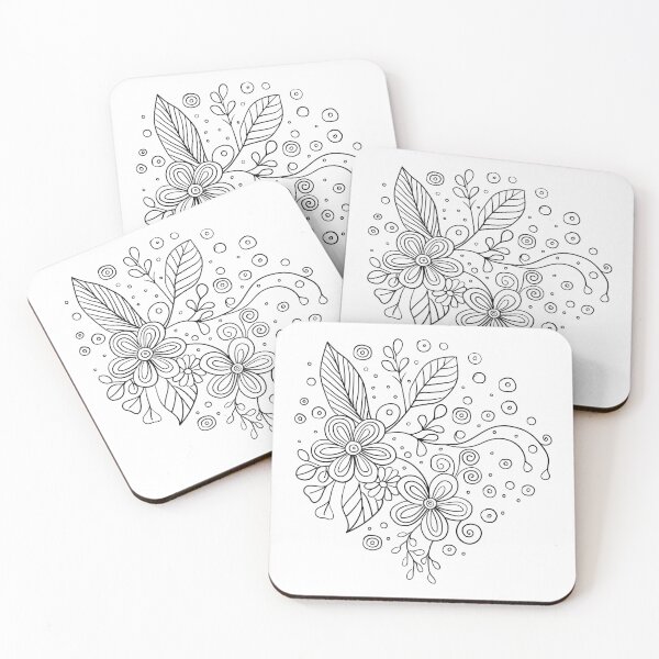 Item preview, Abstract hand drawn black and white doodle flowers designed and sold by Familyshmot.