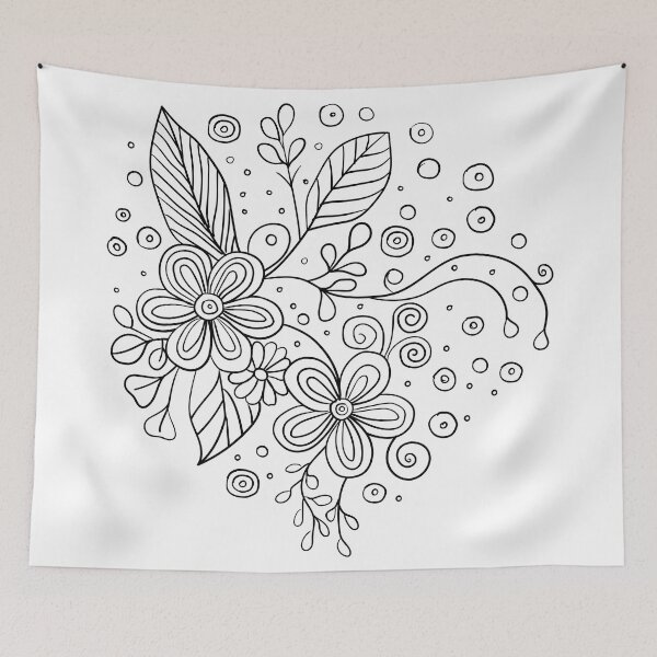 Item preview, Abstract hand drawn black and white doodle flowers designed and sold by Familyshmot.