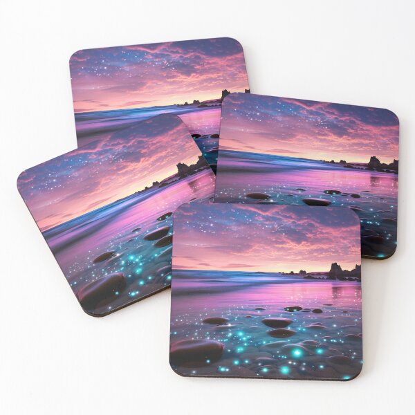 Item preview, Otherworldly beach and seascape with gemstones at sunset designed and sold by Art by Lilia.