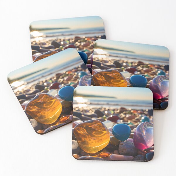 Item preview, Otherworldly beach and seascape with gemstones at sunset 1 designed and sold by Art by Lilia.