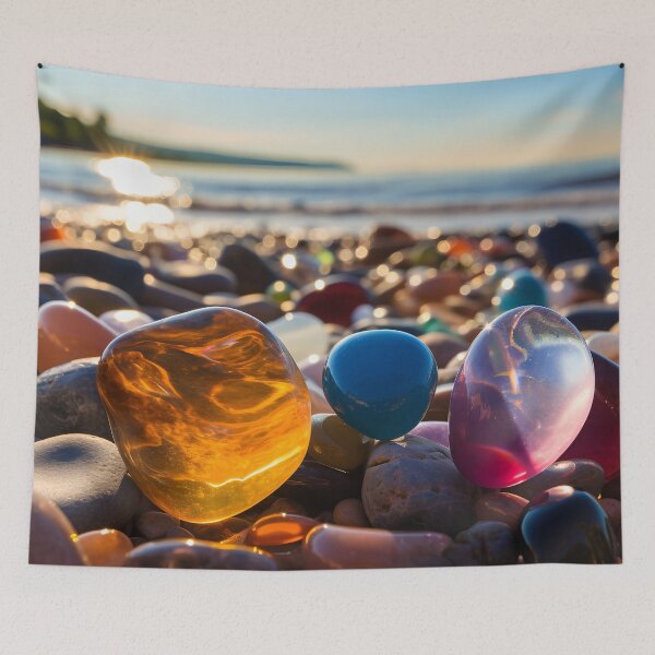 Item preview, Otherworldly beach and seascape with gemstones at sunset 1 designed and sold by Art by Lilia.
