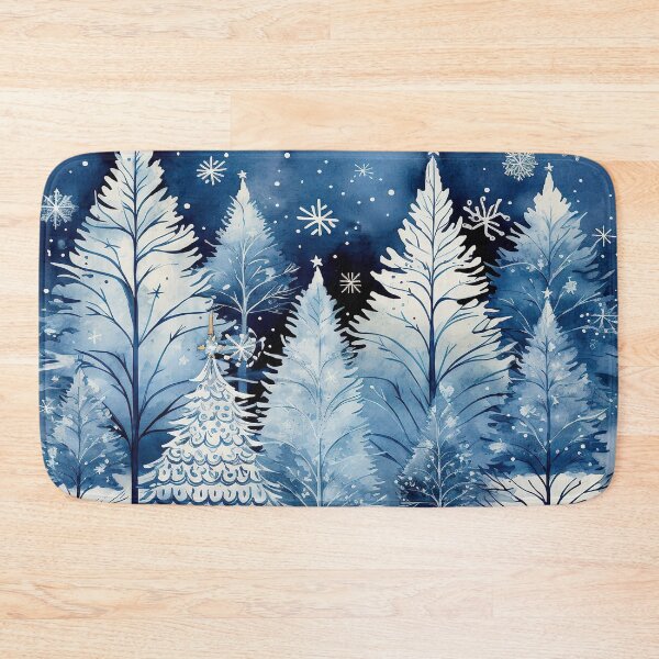 Item preview, Christmas trees and stars and snowflakes whimsical blue and white  designed and sold by Inktown.