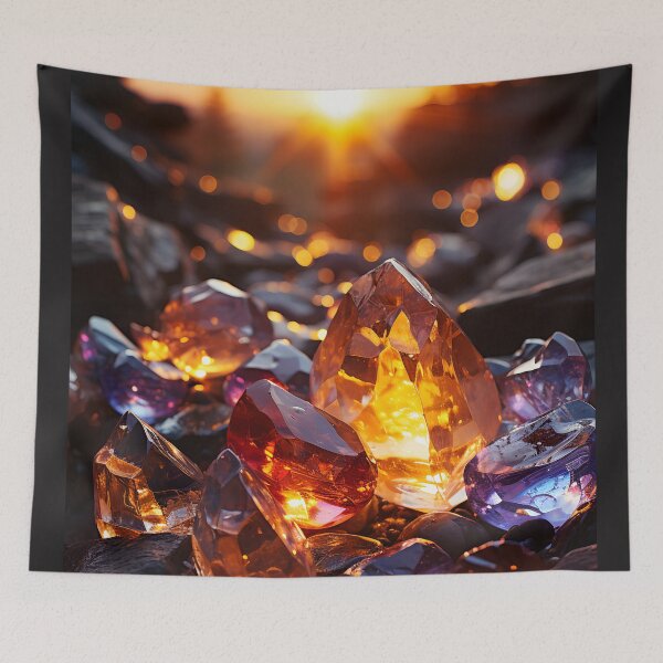 Item preview, Otherworldly beach and seascape with gemstones at sunset 2 designed and sold by Art by Lilia.