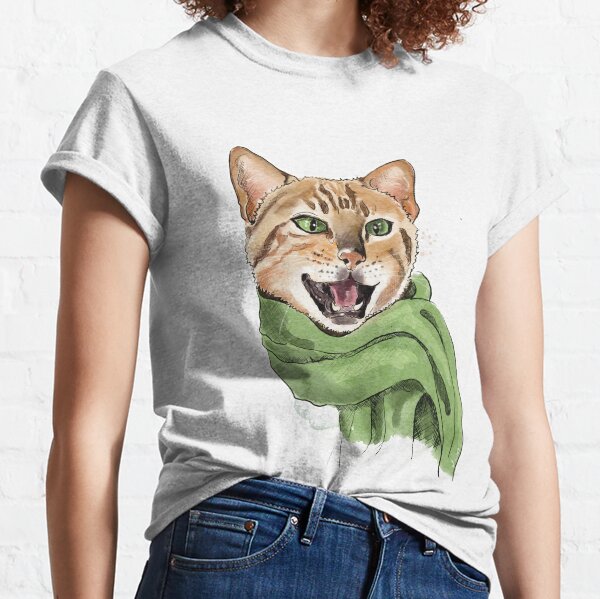 Fabulous Happy Tabby cat with Scarf Classic T-Shirt