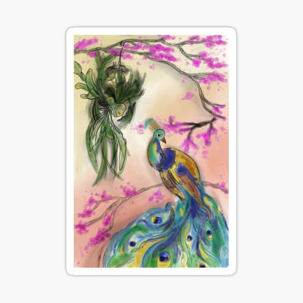 Item preview, Peacock in Paradise with Cherry Blossom designed and sold by S-I-A-.