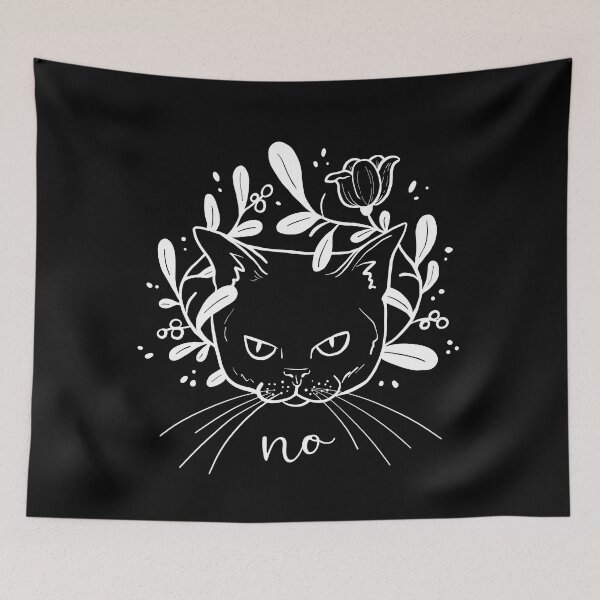 Item preview, Grumpy kitty - white lineart on black designed and sold by Ellen Wilberg.