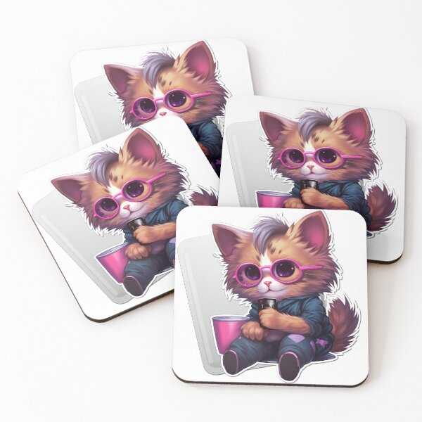 Item preview, Cutest Cat Sticker with Coffee Cup designed and sold by LovelyStickerMi.