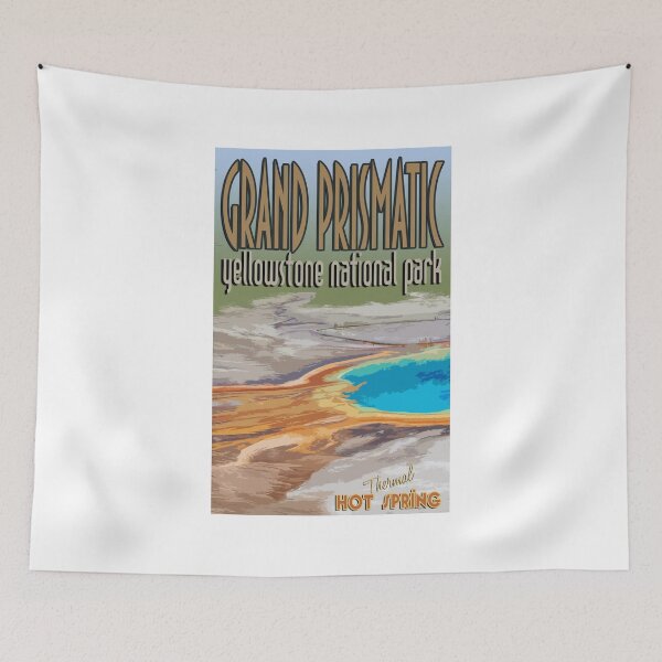 Item preview, Grand Prismatic Hot Springs in Yellowstone National Park retro tourism poster image designed and sold by SmyrnaBuffalo.