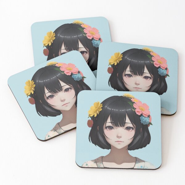 Artikelvorschau, Anime-Mädchen mit Blumen im Haar entworfen und verkauft von RobotWear.