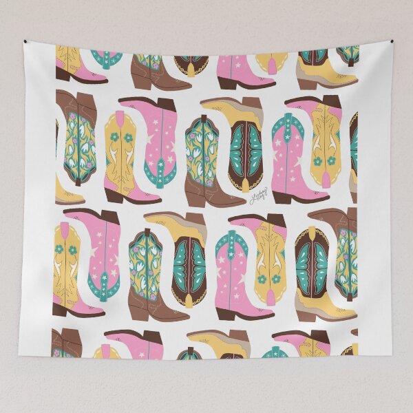 Item preview, Cowboy Boots Illustration (Pink/Turquoise/Yellow) designed and sold by Lindseykayco.