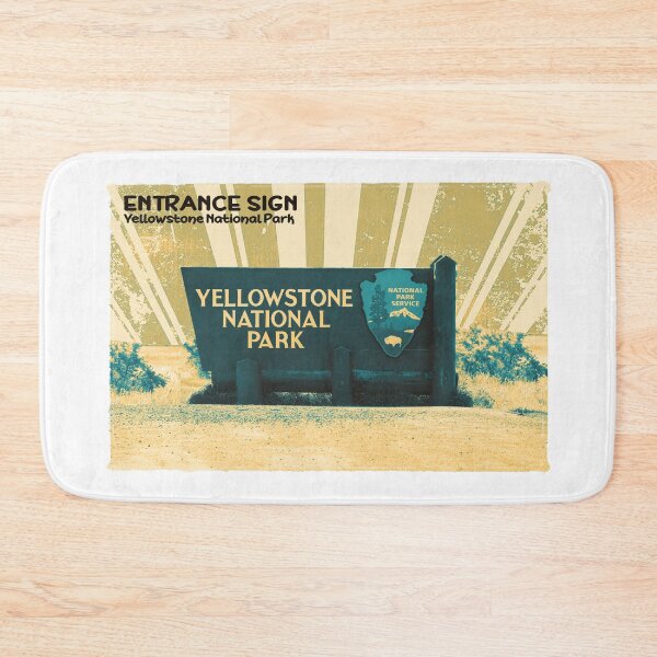Artikelvorschau, Retro Yellowstone-Nationalpark-Eingangsschild-Ölfarbenbild in Gelb entworfen und verkauft von SmyrnaBuffalo.