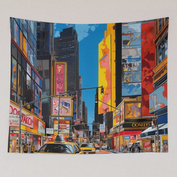 Item preview, Vivid Avenue: Pop Art Rendering of a Buzzing New York Side Street designed and sold by Moisky Art.