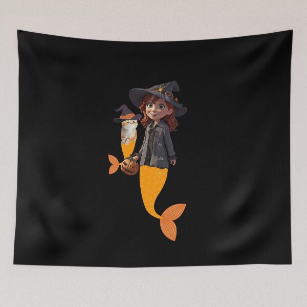 Item preview, Cute Little Cat Mermaid and Sirena Going trick or treating. designed and sold by SirenasWorld.