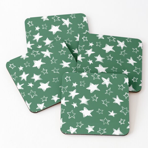 Item preview, Holiday christmas watercolor white stars over emerald green background designed and sold by marufemia.