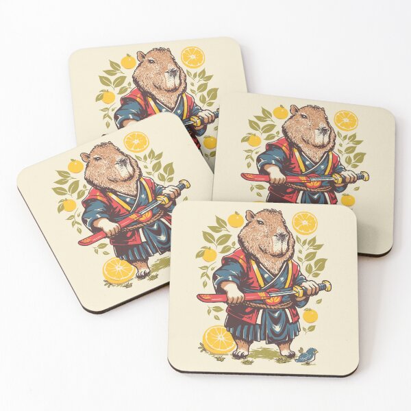Item preview, Capybara  Orange | Samurai Capy Slicing an Yuzu with Katana | Capybara with Orange on Head | His Name - Gort | Portrait designed and sold by Any Color Designs.