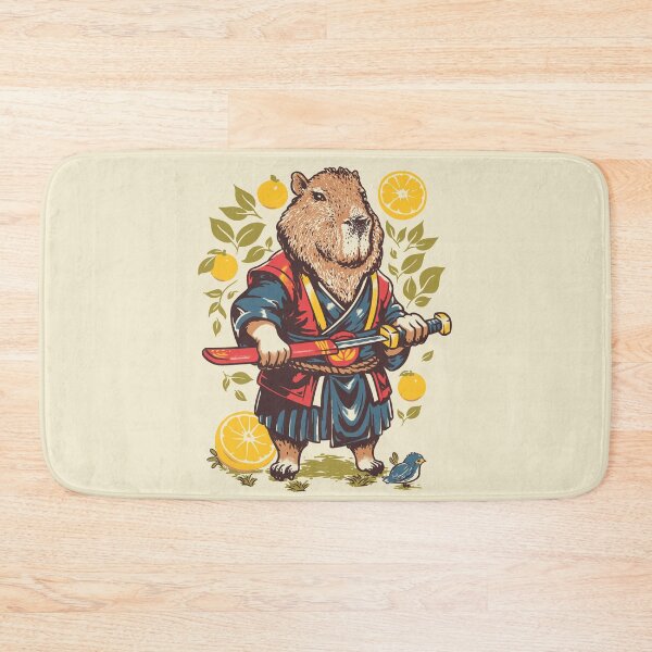 Item preview, Capybara  Orange | Samurai Capy Slicing an Yuzu with Katana | Capybara with Orange on Head | His Name - Gort | Portrait designed and sold by Any Color Designs.