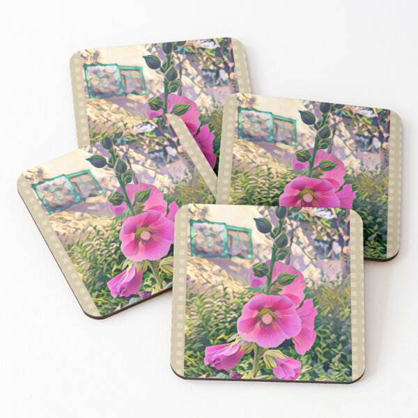 Item preview, Mid Century Modern Garden with Hollyhocks  designed and sold by oh-bi-me.