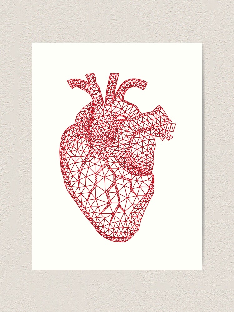 red human heart with geometric mesh pattern Art Print for Sale by beakraus
