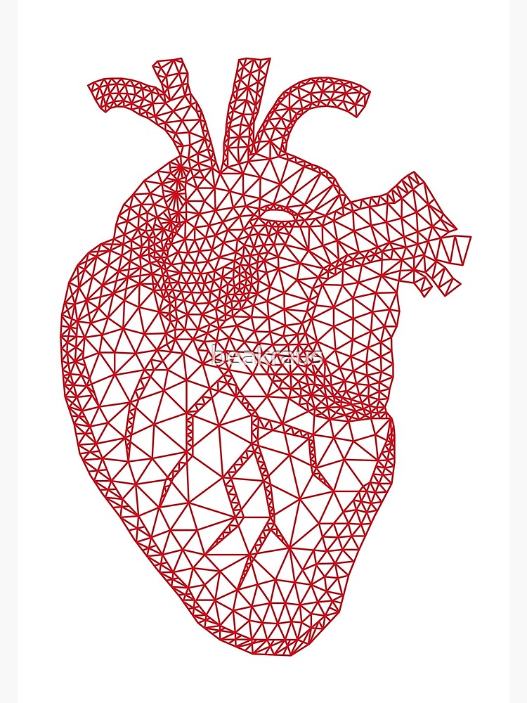 red human heart with geometric mesh pattern | Art Print