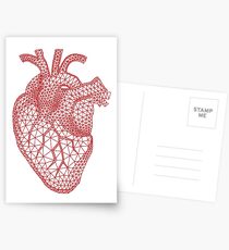red human heart with geometric mesh pattern Postcards