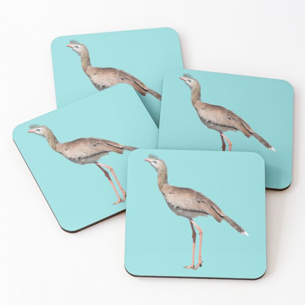 Item preview, Red Legged Seriema aka Cariama aka Crested Seriema - blue background designed and sold by Louise-Mae.