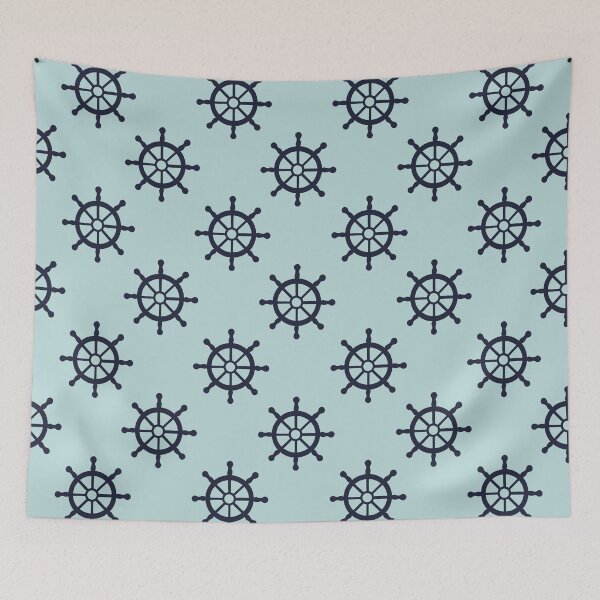 Item preview, Ship Wheels Teal and Navy designed and sold by AnchoredMae.