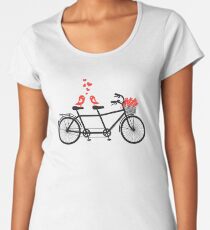 tandem bicycle with cute love birds Women's Premium T-Shirt