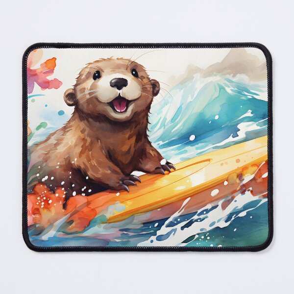 Item preview, Watercolor Surfing Otter With Flowers designed and sold by Marvel Selke.