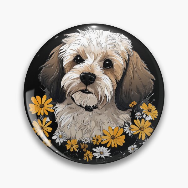 Artikelvorschau, Cavoodle mit Gänseblümchenblumen entworfen und verkauft von Devilscrib Design.
