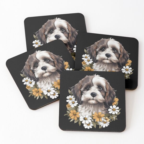 Item preview, Cute Cavoodle with Daisy Flowers designed and sold by Devilscrib Design.