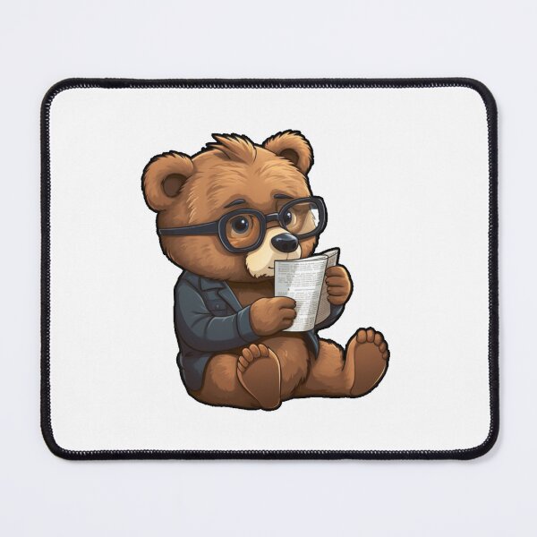 Item preview, Bear reading paper (white background) designed and sold by Tabuku.