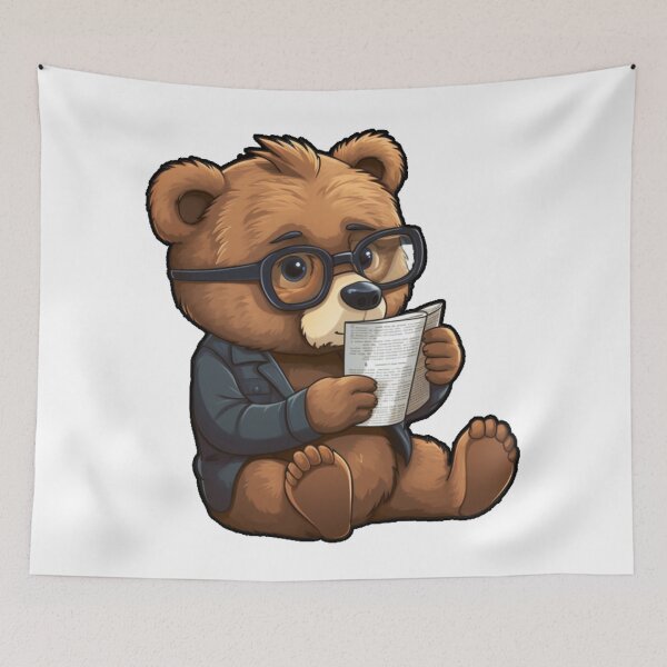 Item preview, Bear reading paper (white background) designed and sold by Tabuku.